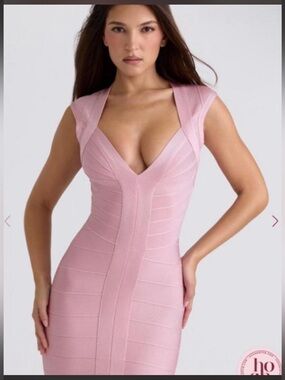 House of CB Pink Bandage V-Neck Bodycon Dress